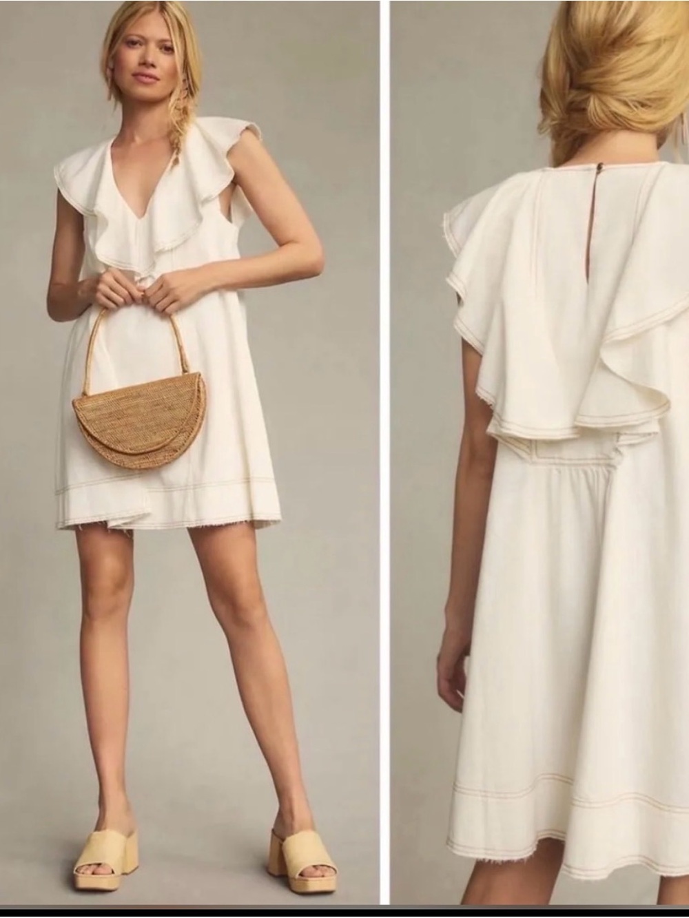 Cream Ruffle V-Neck Sleeveless Dress